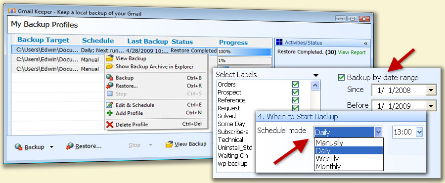 Gmail Keeper main window